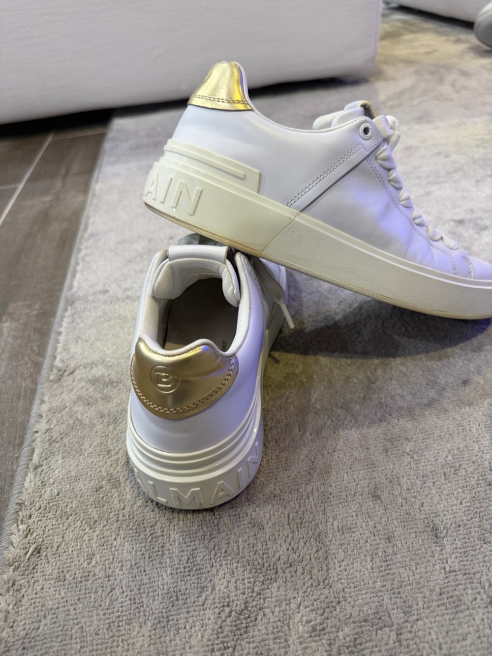 Balmain women’s  Leather Sneakers with Gold Heel Accent -size 9